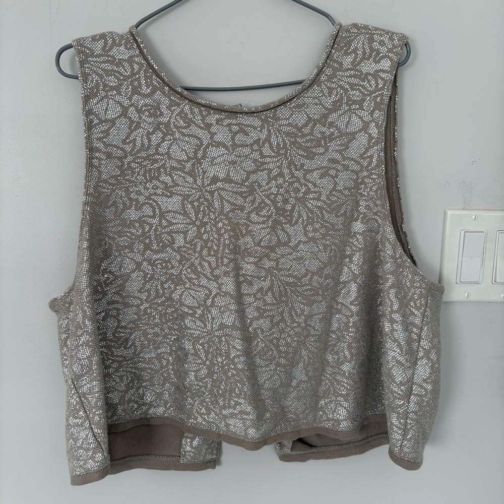 Free People Silver Metallic Lace Button-Back Knit Tank Top - Size Large